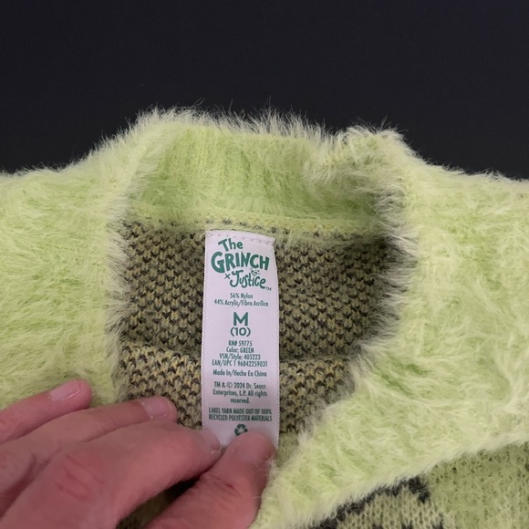 Justice Grinch Sweater Girls Medium Size 10 - Picture 2 of 2